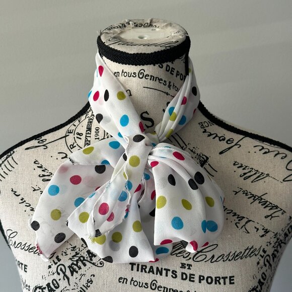 Elegant Polka Dot Neck Scarf – White with Multicolor Dots – Lightweight & Stylis - Picture 2 of 2